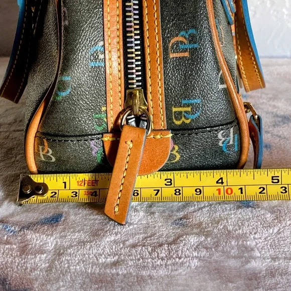Vintage Y2K Dooney & Bourke Rainbow Monogram Mini Bowler Handbag w/ Heart Charm - Picture 16 of 17